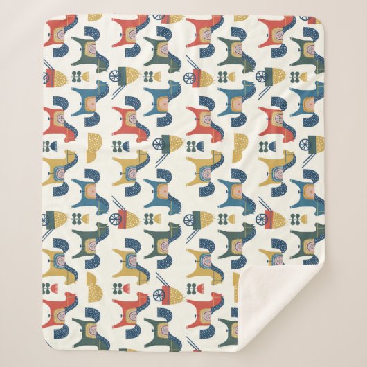 スカンジナビアの馬：カラフルフォークアート シェルパブランケット (正面)