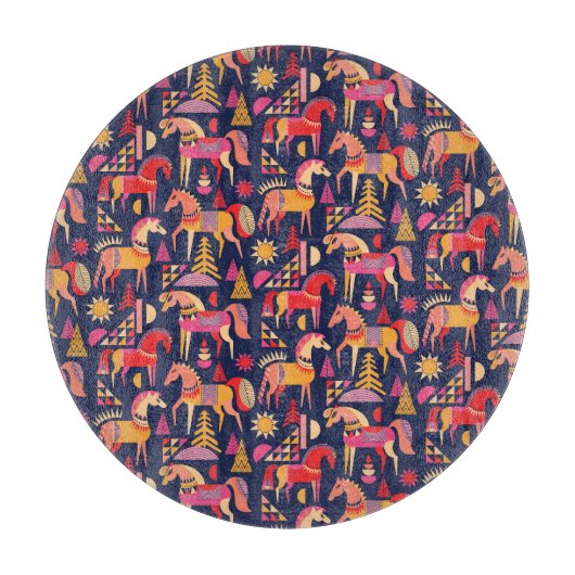 スカンジナビアの馬:装飾シームレスデザイン カッティングボード (正面)