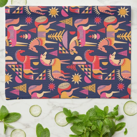 スカンジナビアの馬:装飾シームレスデザイン キッチンタオル (折り畳み)