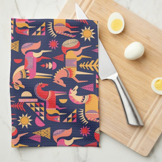 スカンジナビアの馬:装飾シームレスデザイン キッチンタオル (四つ折り)