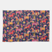 スカンジナビアの馬:装飾シームレスデザイン キッチンタオル (横)