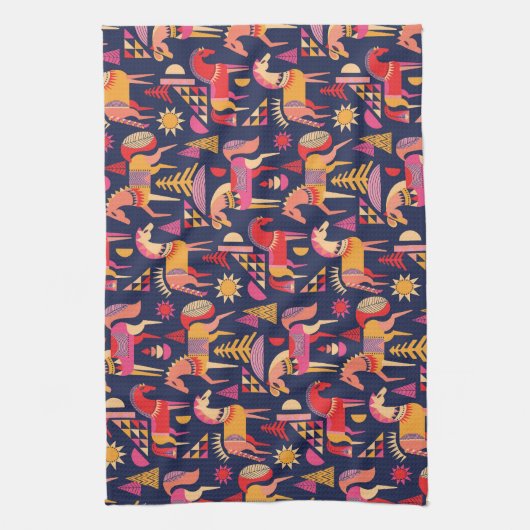 スカンジナビアの馬:装飾シームレスデザイン キッチンタオル (縦)