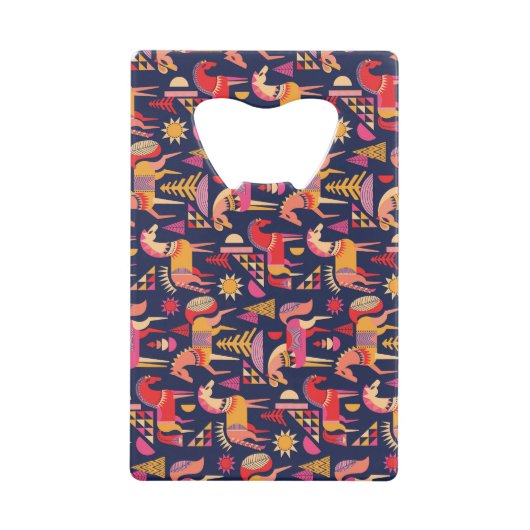 スカンジナビアの馬:装飾シームレスデザイン クレジットカード栓抜き (正面)