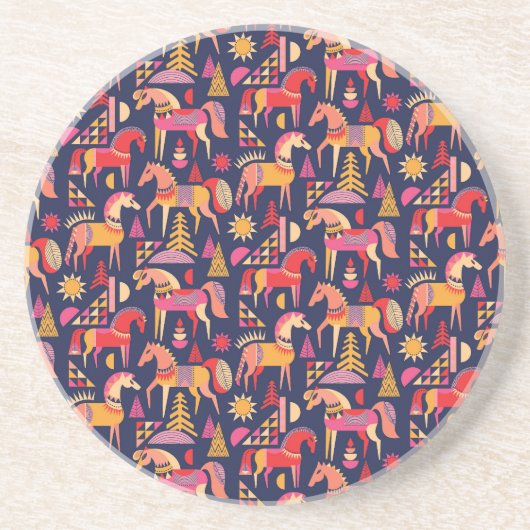 スカンジナビアの馬：装飾シームレスデザイン コースター (正面)