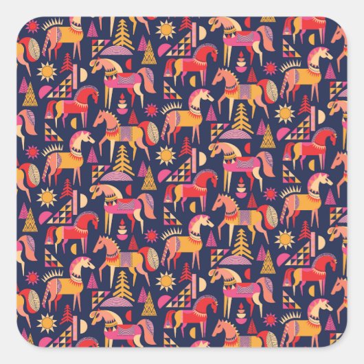 スカンジナビアの馬:装飾シームレスデザイン スクエアシール (正面)