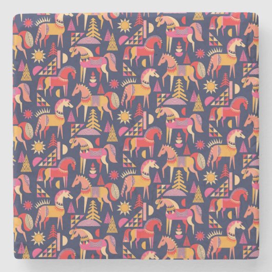 スカンジナビアの馬：装飾シームレスデザイン ストーンコースター (正面)