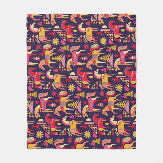 スカンジナビアの馬：装飾シームレスデザイン フリースブランケット (正面)