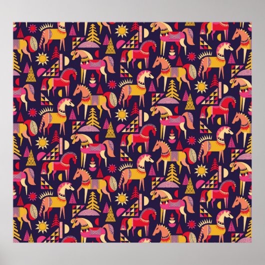 スカンジナビアの馬:装飾シームレスデザイン ポスター (正面)