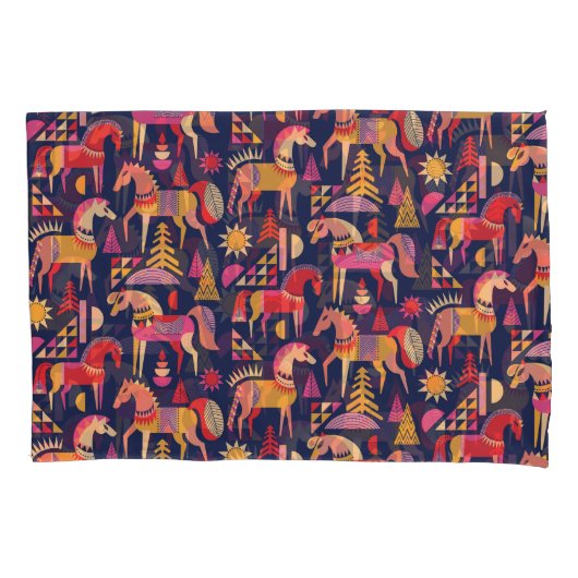 スカンジナビアの馬:装飾シームレスデザイン 枕カバー (正面)