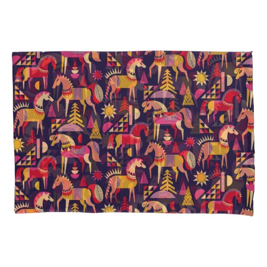 スカンジナビアの馬：装飾シームレスデザイン 枕カバー (正面)