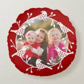 スカンジナビアの鳥とバラのリース写真 ラウンドクッション (正面)