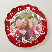 スカンジナビアの鳥とバラのリース写真 ラウンドクッション (裏面)