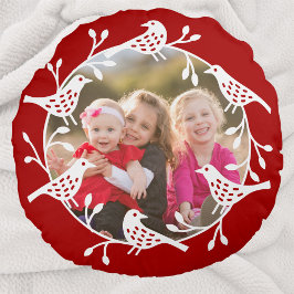 スカンジナビアの鳥とバラのリース写真 ラウンドクッション