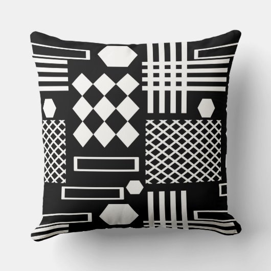 スカンジナビアの黒と白の幾何学形状 クッション (裏面)