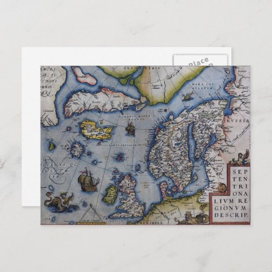 スカンジナビアの16世紀地図 ポストカード (正面/裏面)