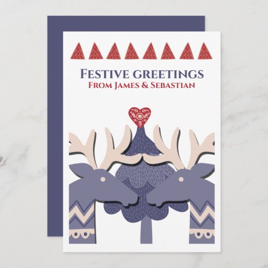 スカンジナビアの2頭のオスのトナカイ ゲイ カスタマイズ シーズンカード (正面/裏面)