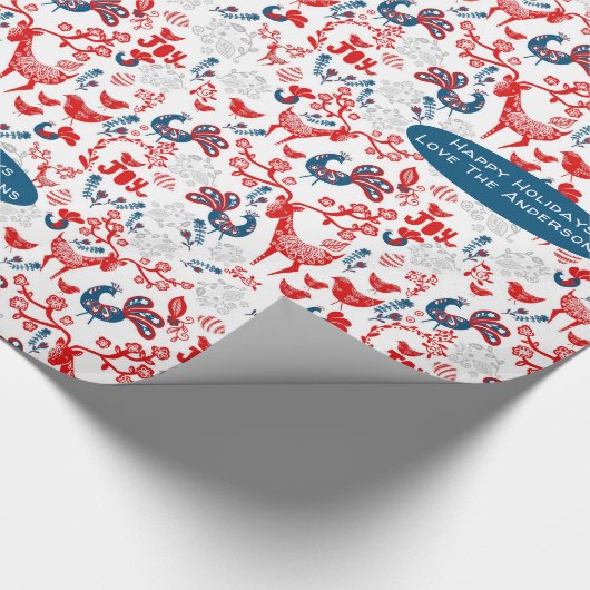 スカンジナビアウッドランドディアウィンタークリスマスフォークアート ラッピングペーパー (角)