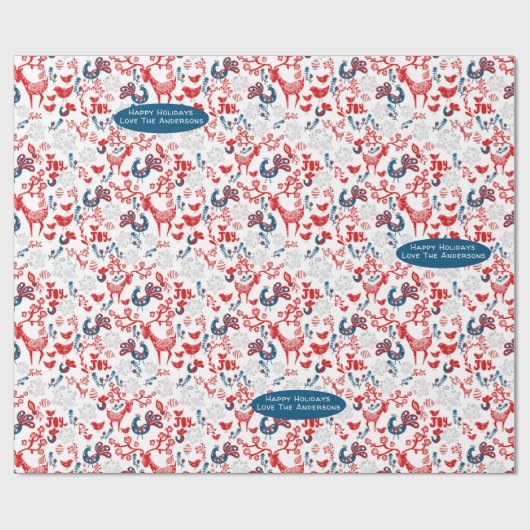 スカンジナビアウッドランドディアウィンタークリスマスフォークアート ラッピングペーパー (フラット)