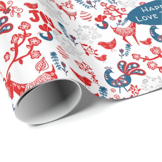 スカンジナビアウッドランドディアウィンタークリスマスフォークアート ラッピングペーパー (ロールコーナー)