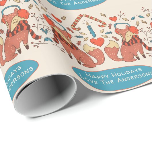 スカンジナビアキツネ冬クリスマスフォークアート ラッピングペーパー (ロールコーナー)