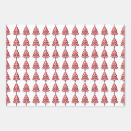 スカンジナビアクリスマスツリーフォークアート ラッピングペーパーシート