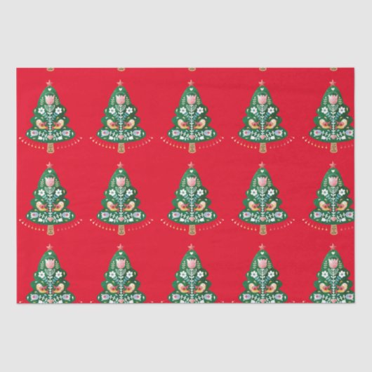 スカンジナビアクリスマスツリーフォークアート 薄葉紙 (正面)