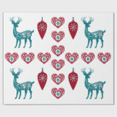 スカンジナビアクリスマスハートトナカイレッドボーブル ラッピングペーパー (フラット)