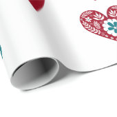 スカンジナビアクリスマスハートトナカイレッドボーブル ラッピングペーパー (ロールコーナー)