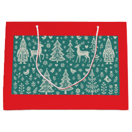 スカンジナビアクリスマスパターンプレゼントバッグ ラージペーパーバッグ