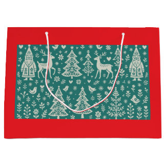 スカンジナビアクリスマスパターンプレゼントバッグ ラージペーパーバッグ