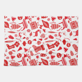 スカンジナビアクリスマスレッドホワイトフェスティバル キッチンタオル