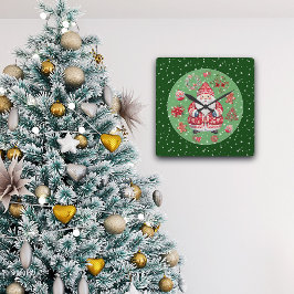 スカンジナビアサンタクロスグリーン スクエア壁時計