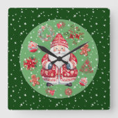 スカンジナビアサンタクロスグリーン スクエア壁時計 (正面)