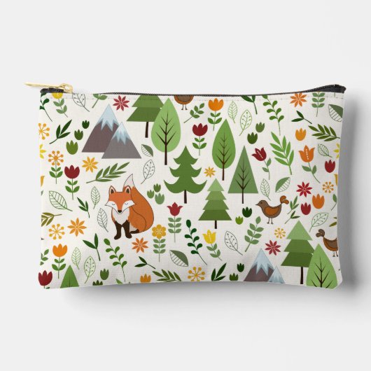 スカンジナビアスタイルイラストレーションオンクリームパターン アクセサリーポーチ (正面)