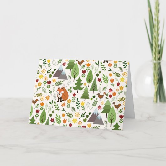 スカンジナビアスタイルイラストレーションオンクリームパターン カード (正面)