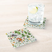 スカンジナビアスタイルイラストレーションオンクリームパターン ガラスコースター (アングル)