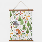 スカンジナビアスタイルイラストレーションオンクリームパターン 吊り下げ型タペストリー (正面)