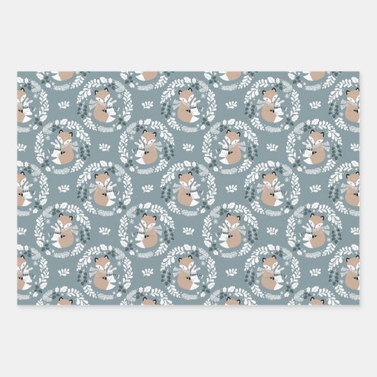 スカンジナビアスタイルウッドランドキツネアンドバンニー ラッピングペーパーシート (正面3)