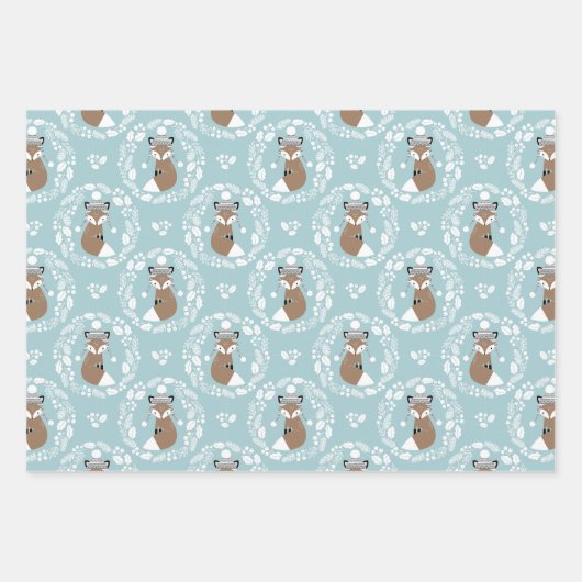 スカンジナビアスタイルウッドランドキツネアンドバンニー ラッピングペーパーシート (正面2)