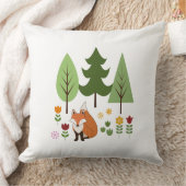スカンジナビアスタイルキツネフラワーズツリーアンド文字 クッション (ブランケット)