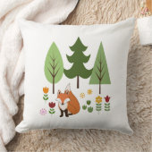 スカンジナビアスタイルキツネフラワーズツリーズイラストレーション クッション (ブランケット)