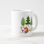 スカンジナビアスタイルキツネフラワーズツリーズイラストレーション ジャンボコーヒーマグカップ (正面右)