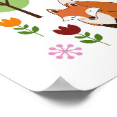 スカンジナビアスタイルキツネフラワーズツリーズイラストレーション ポスター (角)