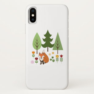 スカンジナビアスタイルキツネフラワーズツリーズイラストレーション iPhone X ケース