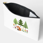 スカンジナビアスタイルキツネ花の木と文字 アクセサリーポーチ (見開き)