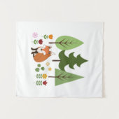 スカンジナビアスタイルキツネ花の木と文字 タペストリー (正面(横))