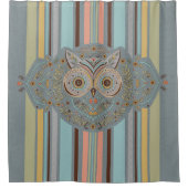 スカンジナビアスタイルグラフィックフクロウフローラとストライプ シャワーカーテン (正面)