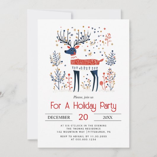 スカンジナビアスタイルディアクリスマスホリデーパーティー 招待状 (正面)