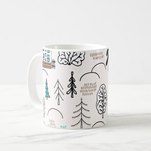 スカンジナビアスタイルハウスフォレストパターン コーヒーマグカップ (正面左)