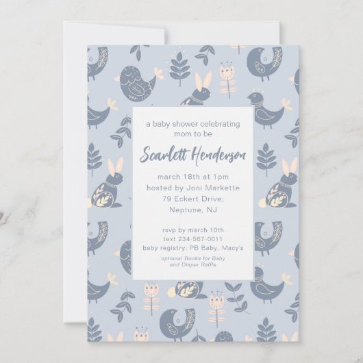 スカンジナビアスタイルフォークアートベイビーシャワー招待状 招待状 (正面)
